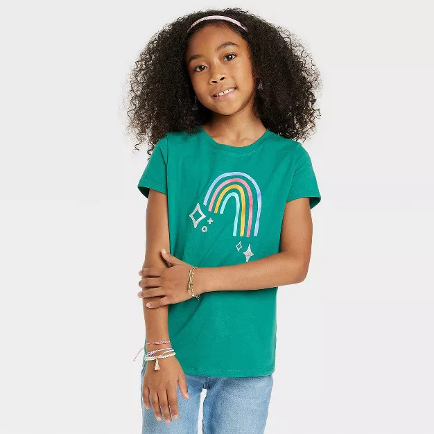 Girls' 'Rainbow' Short Sleeve Graphic T-Shirt - Cat & Jack™ Green | Target