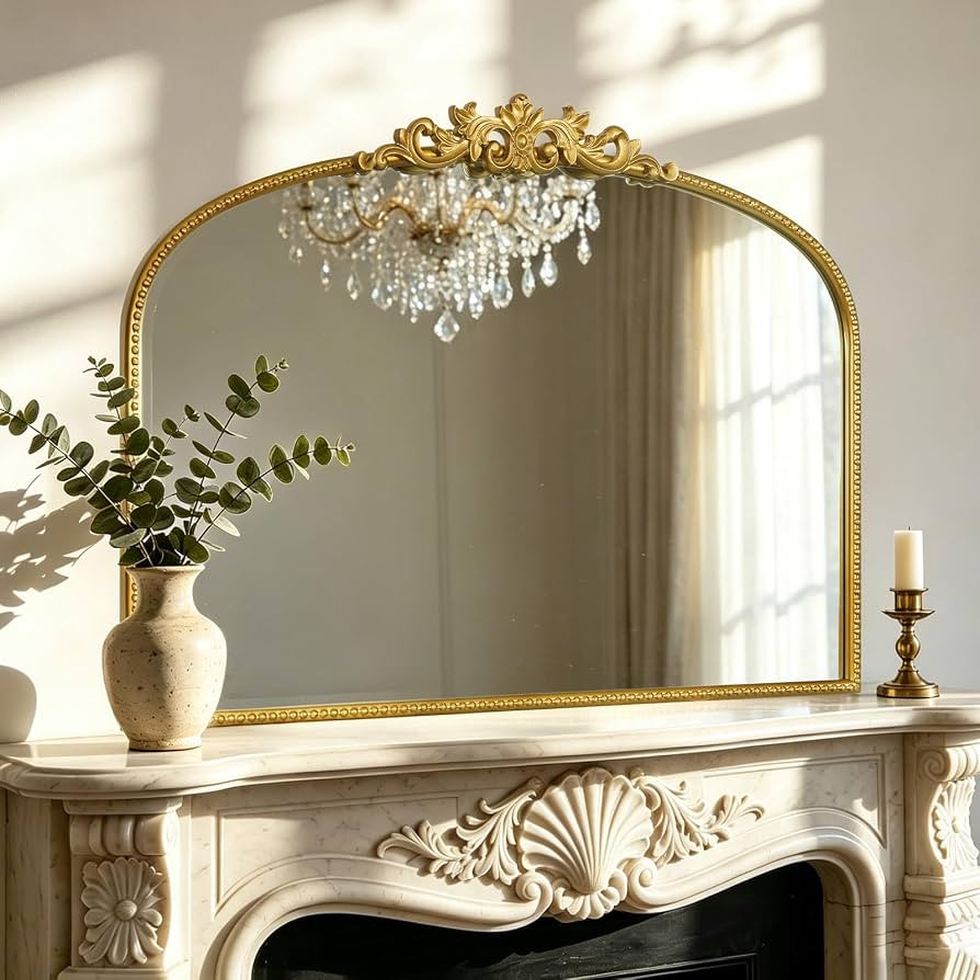 HOMECOOKIN Vintage Arched Gold Mirror, Antique Baroque Mirror, 24"X32" Wall Mirror with Ornate Fr... | Amazon (US)