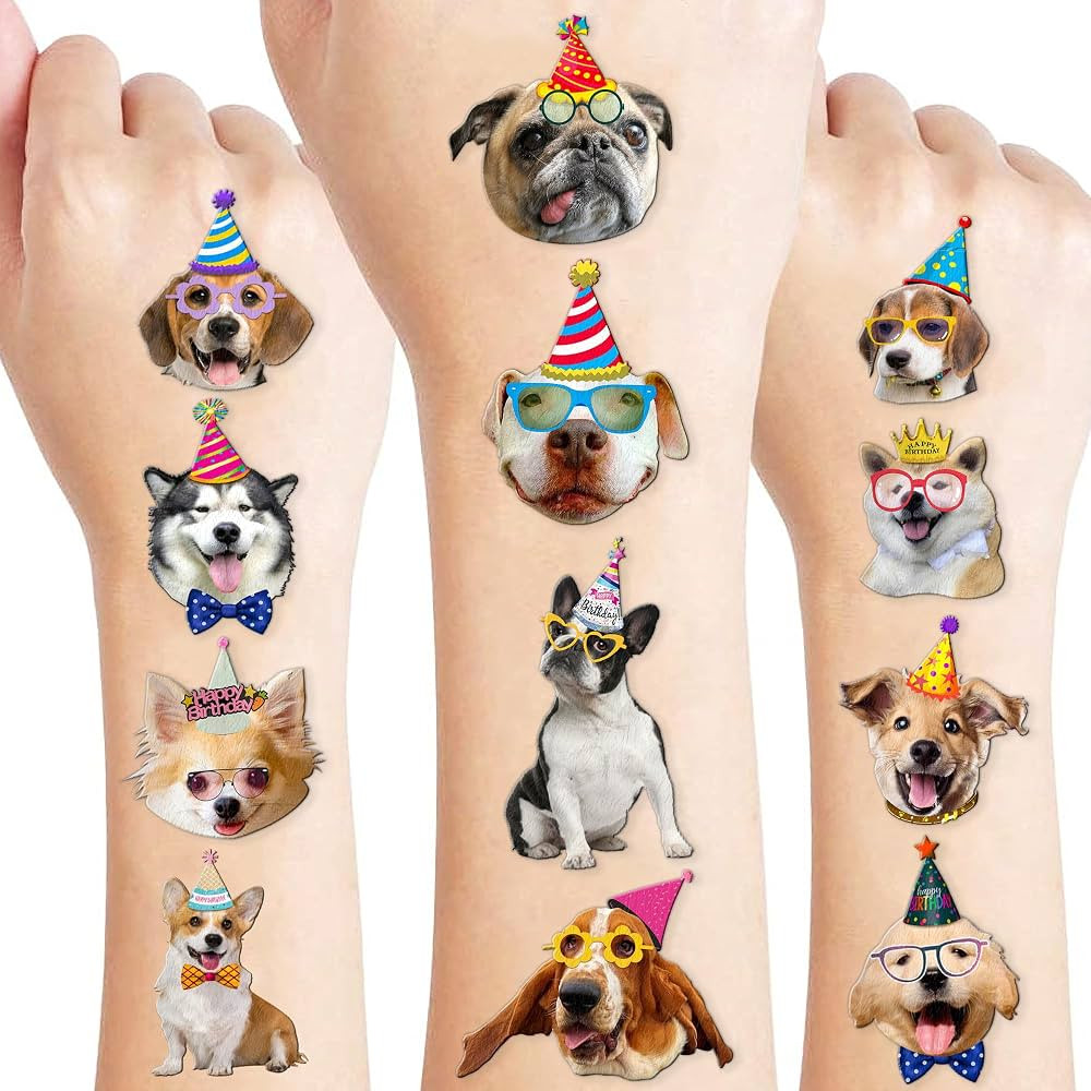 96 PCS Pre-Cut Dog Temporary Tattoos for Kids First Birthday Party Favors | Amazon (US)