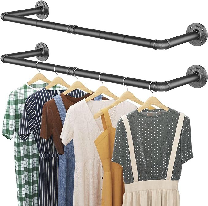 Bodato Industrial Clothing Rack 38.4'' for Wall 2 Pack, Heavy Duty Pipe Clothes Rack Wall Mounted... | Amazon (US)