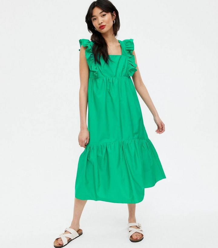 Green Square Neck Frill Tiered Smock Midi Dress
						
						Add to Saved Items
						Remove from... | New Look (UK)