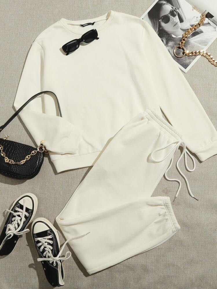 SHEIN Solid Pullover & Sweatpants Set | SHEIN