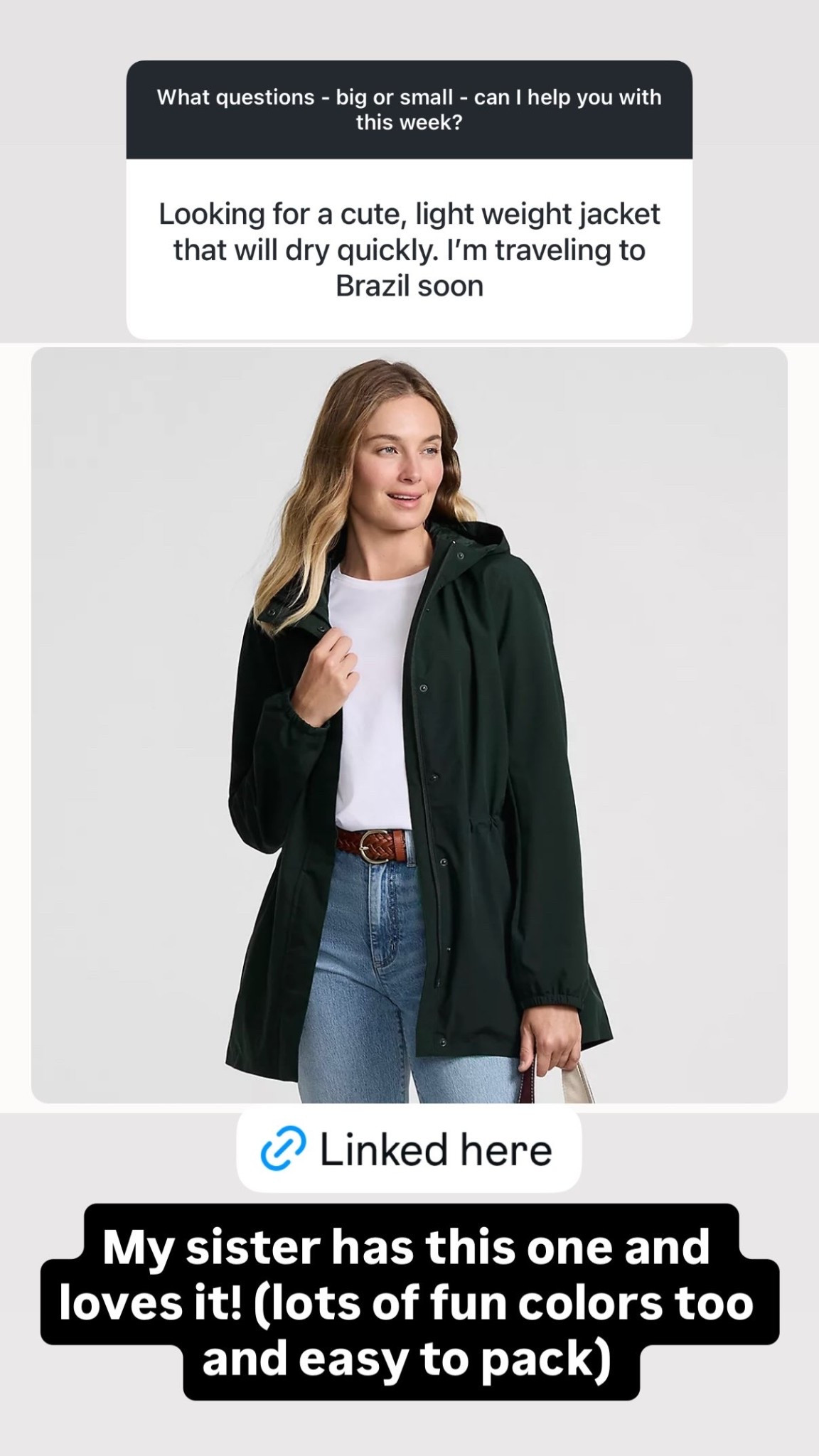 My sister has this packable rain jacket that dries quickly and loves it! (lots of fun colors too and easy to pack)

#LTKTravel