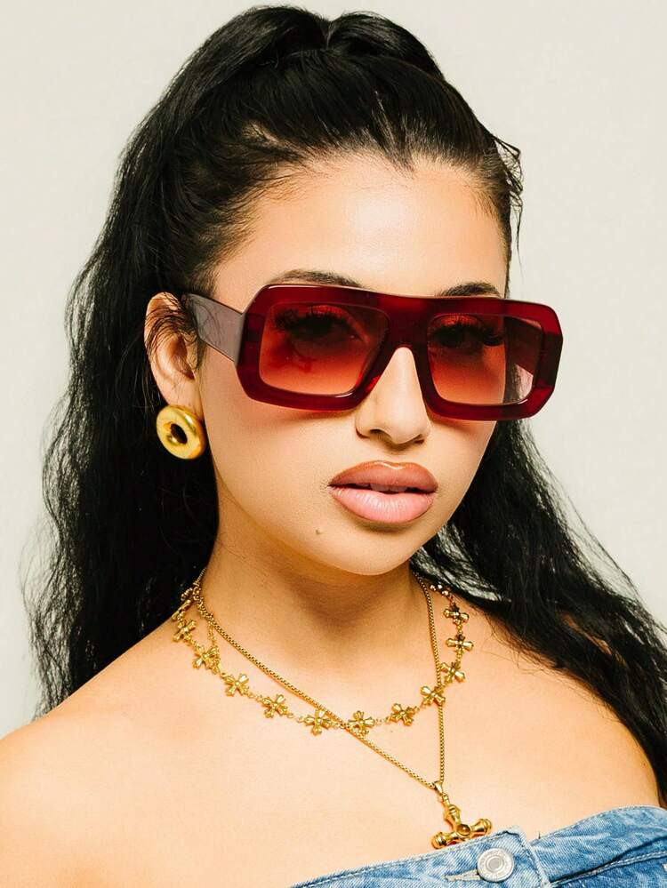 1pc Square Fashion Glasses Retro Personalized Versatile Men's And Women's Fashion Glasses Suitable For Daily Wearing, Street Photography, Vacation, Tourism, Beach Accessories For Summer Beach Vacation, Outdoor, Travel | SHEIN