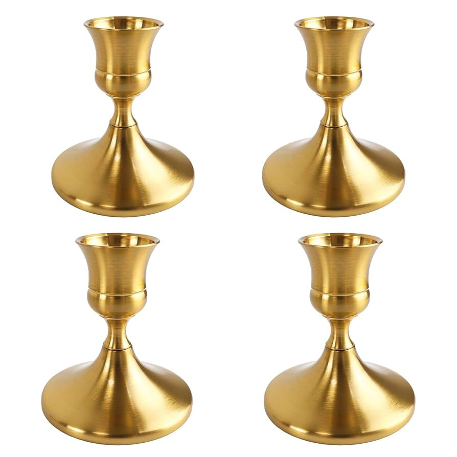 Vintage Brass Gold Taper Candle Holders Set of 4, Metal Candlestick Holders Elegant Handcrafted D... | Amazon (US)