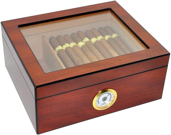 DUCIHBA Cigar Humidors Storage 25-50 Cigars Box, Tempered Glass Top Display, Handcraft Spanish Ce... | Amazon (US)