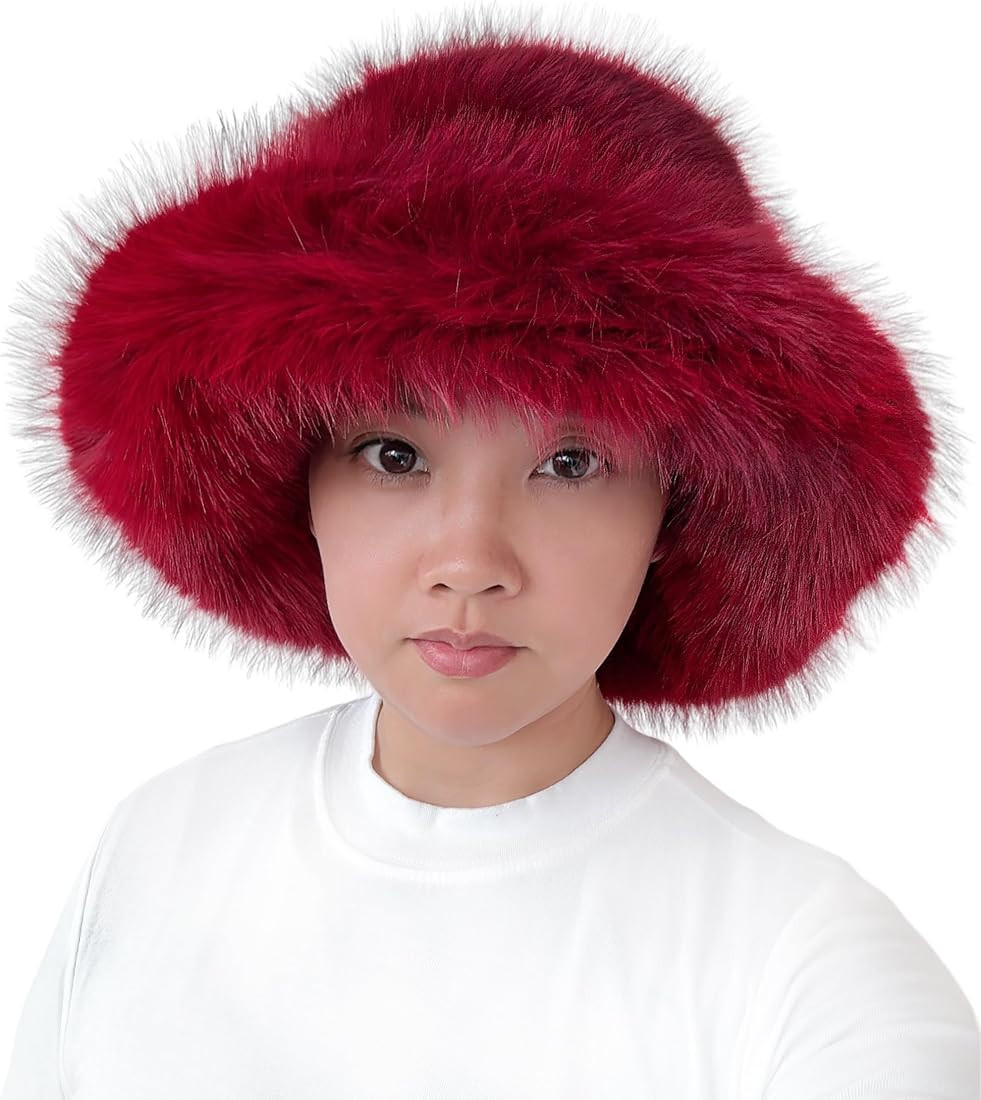 Lina & Lily Oversized Winter Faux Fur Bucket Hat for Women - Long Pile Fur Wide Moldable Brim | Amazon (US)