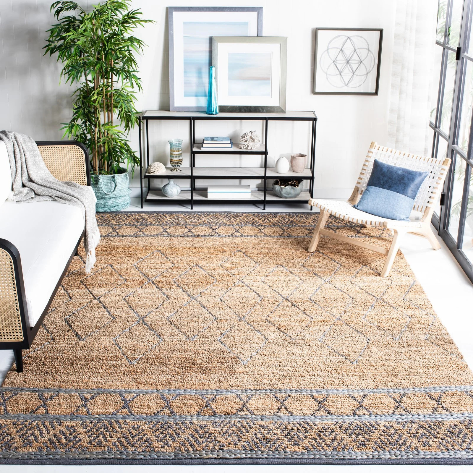 SAFAVIEH Natural Fiber Dahila Geometric Jute Area Rug, Beige/Grey, 8' x 10' | Walmart (US)