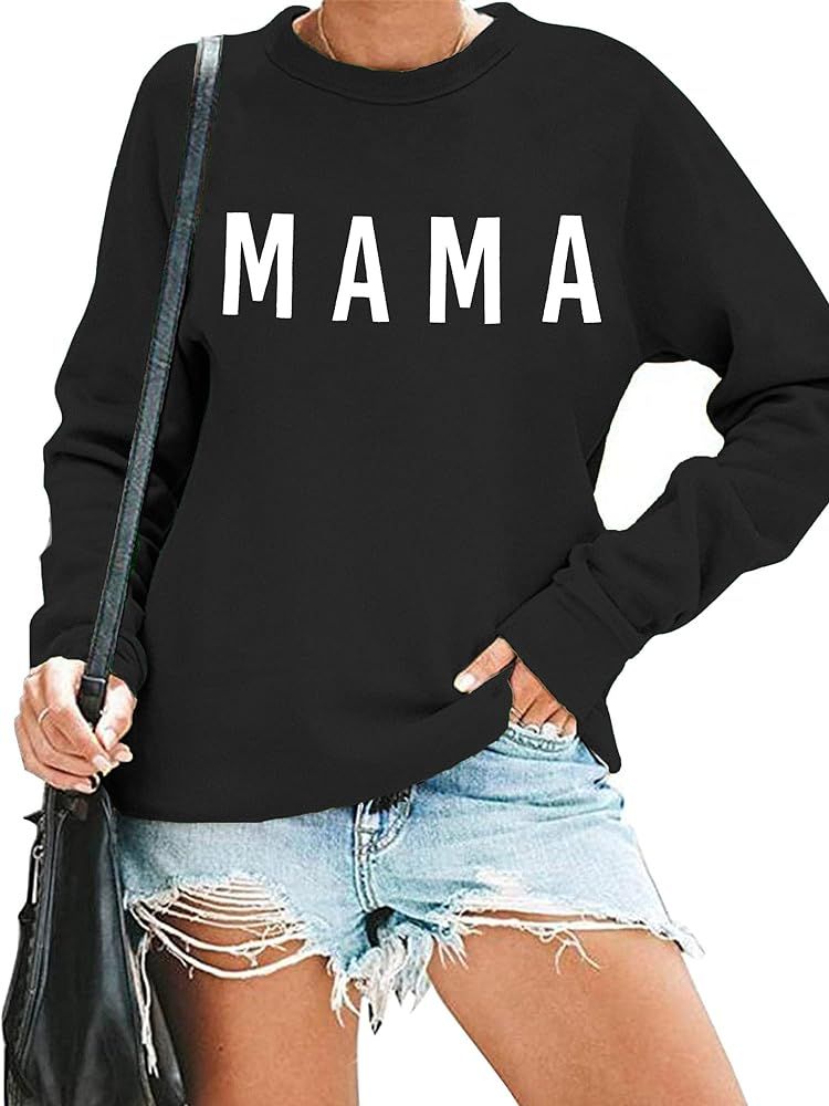 Mama Sweatshirt Womens Leopard print shirt Mom Graphic Blouse Tops Casual Long Sleeve Pullover Shirt | Amazon (US)
