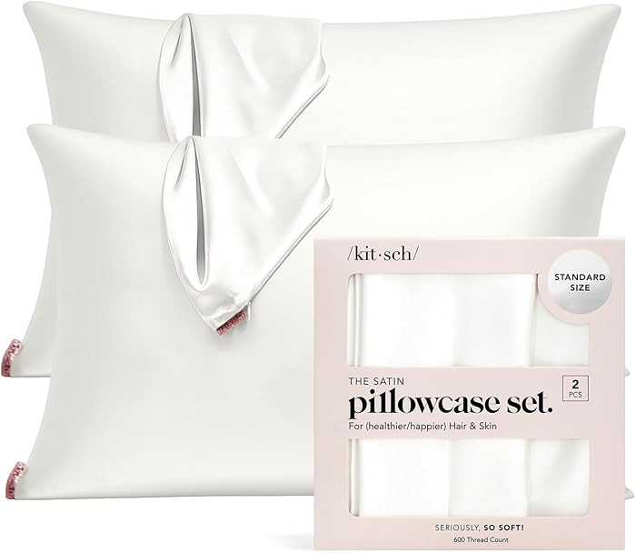 Kitsch Satin Pillowcase, Satin Pillow Covers, Queen Size, Standard Size 19"x26", Ivory | Amazon (US)