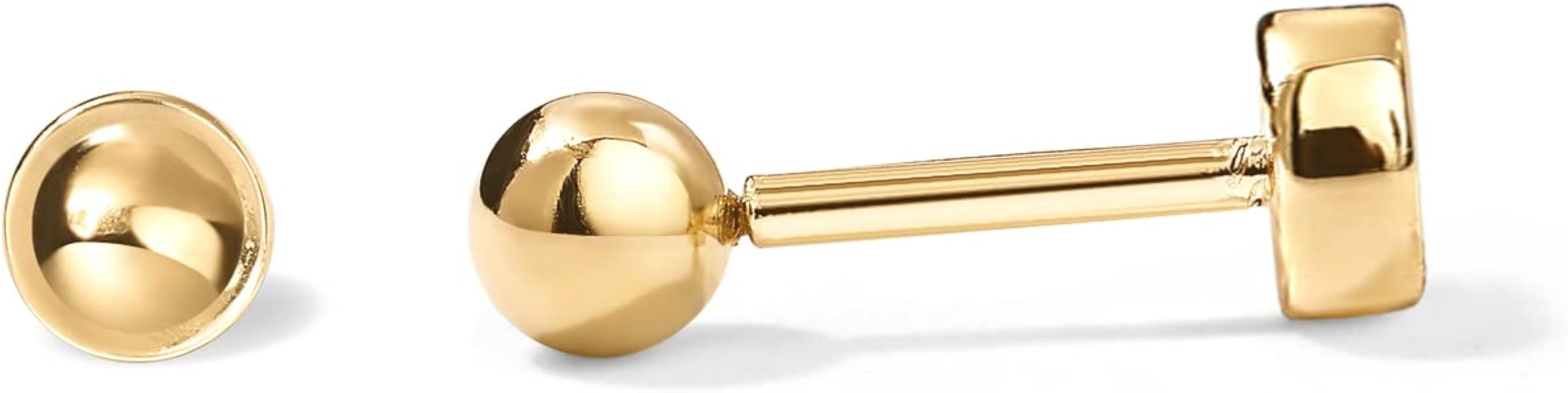 PAVOI 14K Gold Plated Solid 925 Sterling Silver Post Ball Stud Flat Back Earrings for Women | Car... | Amazon (US)