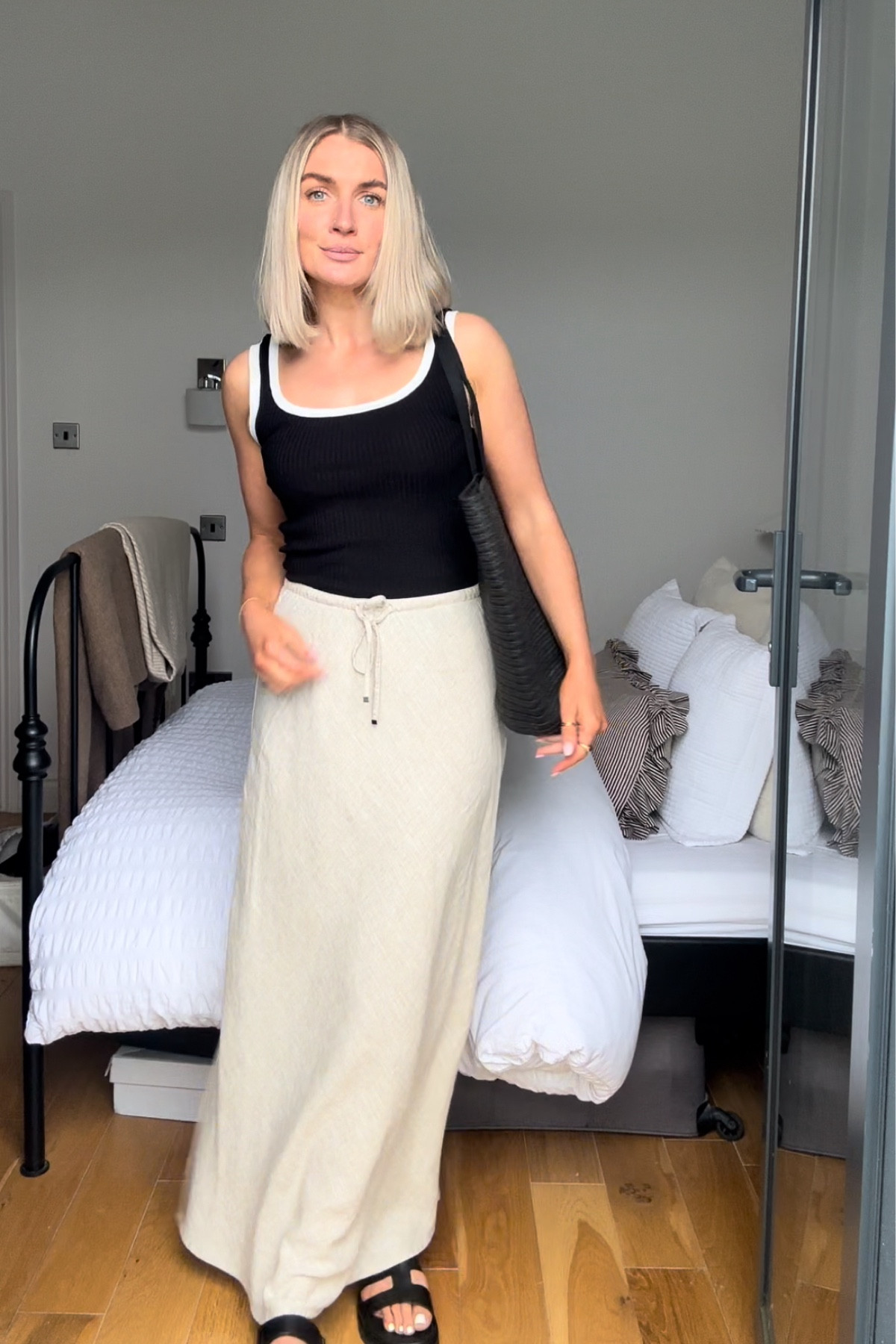 Holiday outfit
Summer outfit
Spring outfit 
M&S linen skirt
Beige linen skirt
Neutral outfit 
Casual workwear for women
Contrast top
Chunky black sandals 
Mint velvet shoes 

#LTKeurope #LTKuk #LTKsummer