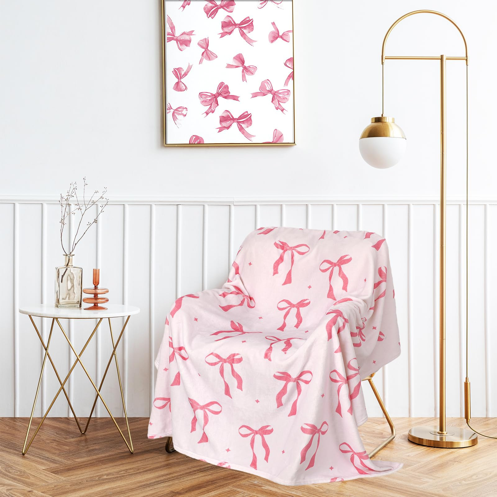 Pink Bow Fuzzy Blanket Cute Bowknot Throw Blanket Bowtie Cozy Flannel Blanket for Valentine's Day... | Amazon (US)