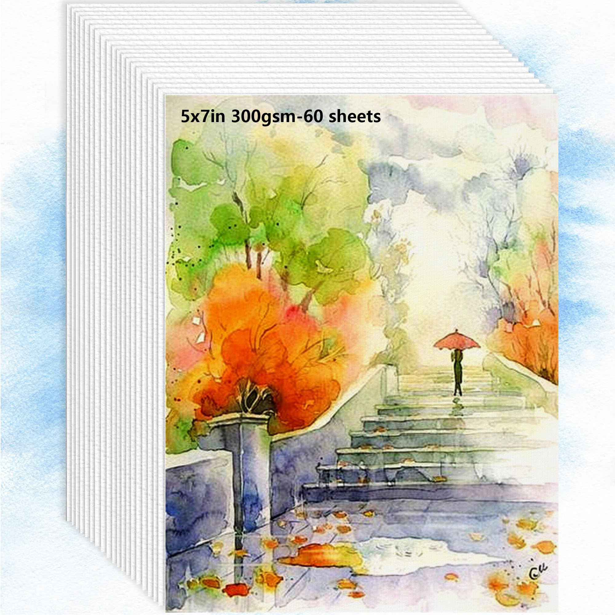 XWT 60 Sheets Watercolor Paper Bulk, 5x7in 140lb/300gsm, Cold Pressed Acid Free Natural White Tex... | Amazon (US)