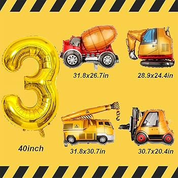 Construction Birthday Party Supplies 3 Year Old, Large Construction Balloons 40Inch Gold Number 3... | Amazon (US)