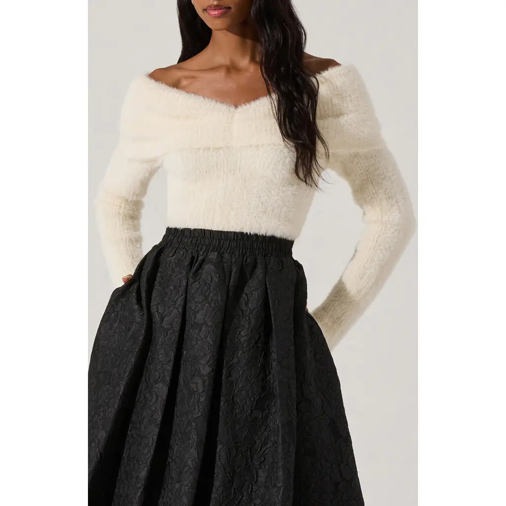 ASTR the Label Fuzzy Off the Shoulder Sweater in Cream at Nordstrom Rack, Size Medium | Nordstrom Rack