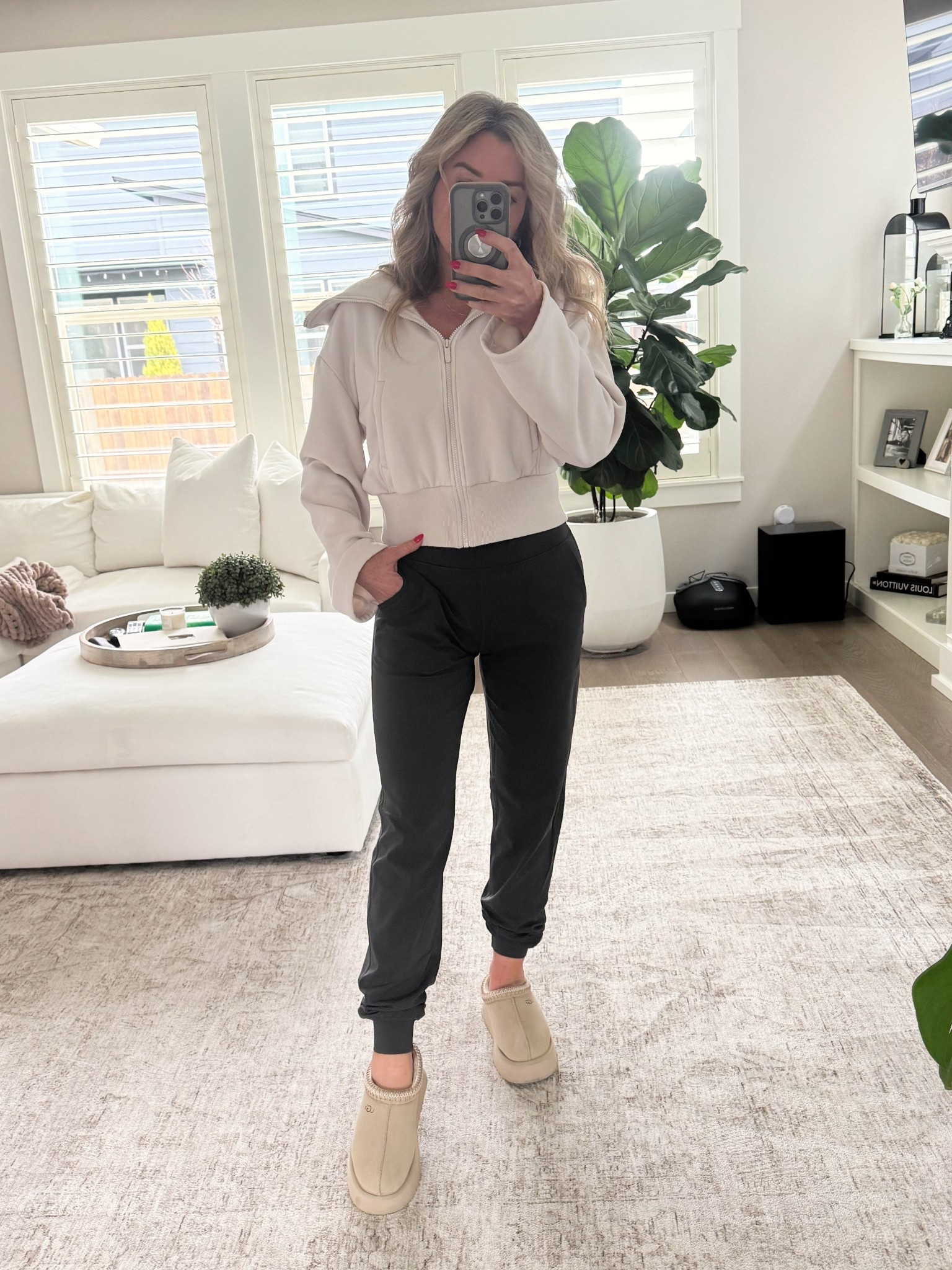 Zella zip up XS
Lululemon align joggers size 4 tall 
Ugg platform 

#LTKootd #LTKOver40