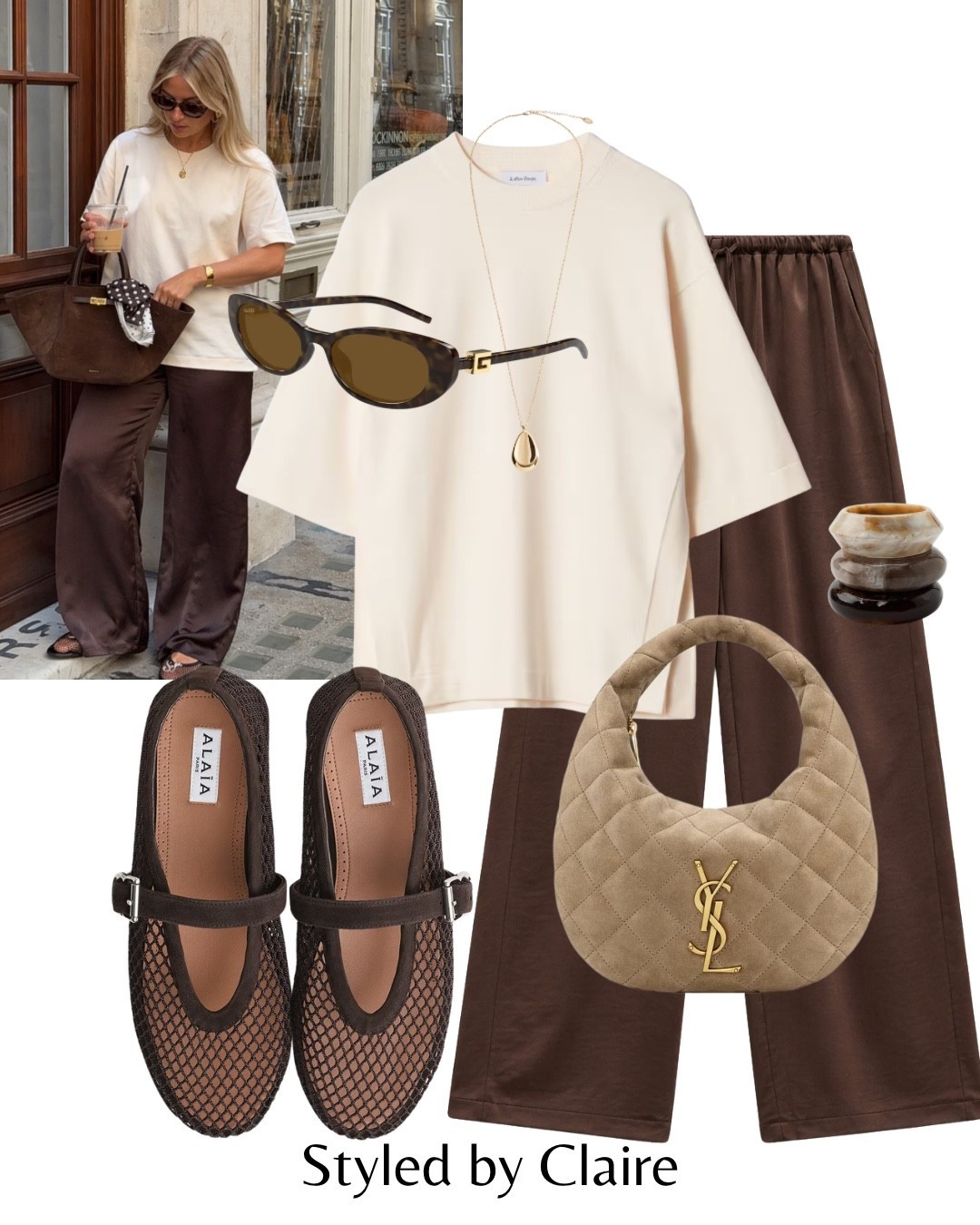 SATIN TROUSERS🤎
Tags: oversized cream tshirt other stories H&M pretty lavish drawstring wide leg pants mesh ballerina ballet flats strap detail ysl suede bag resin bracelets fashion city break inspo outfit chic women’s style capsule wardrobe elevated basics date night cool girl spring summer 

#LTKsummer #LTKstyletip #LTKspring