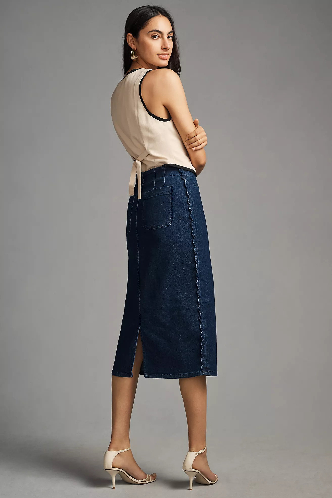 Maeve Slim Scalloped Denim Skirt | Anthropologie (US)