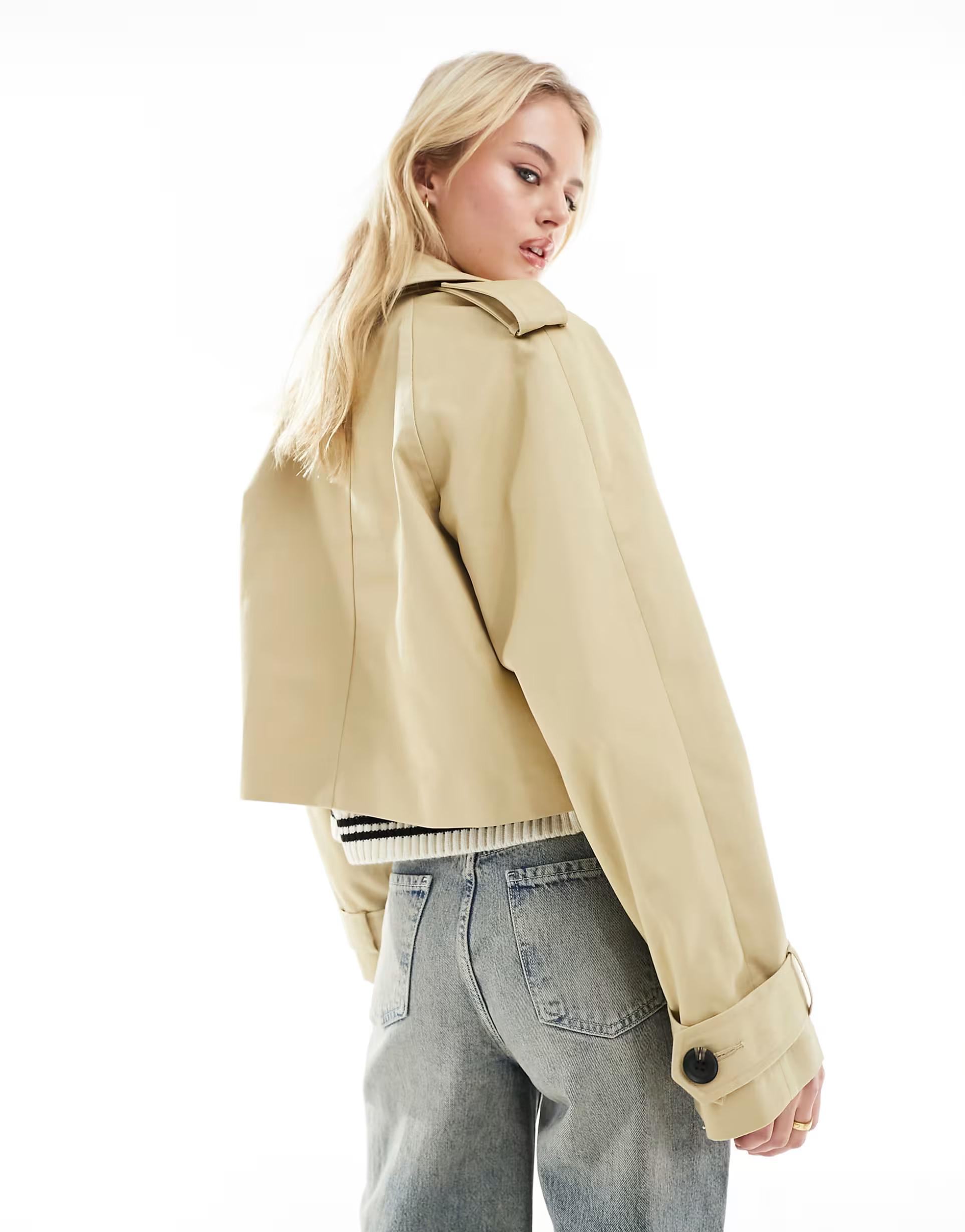 ASOS DESIGN Tall cropped trench coat in stone | ASOS (Global)