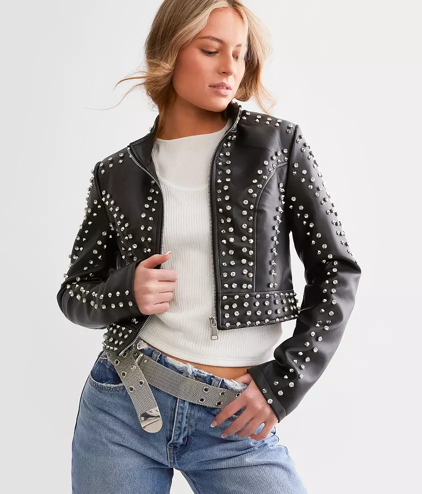 Glitz Cropped Faux Leather Jacket | Buckle