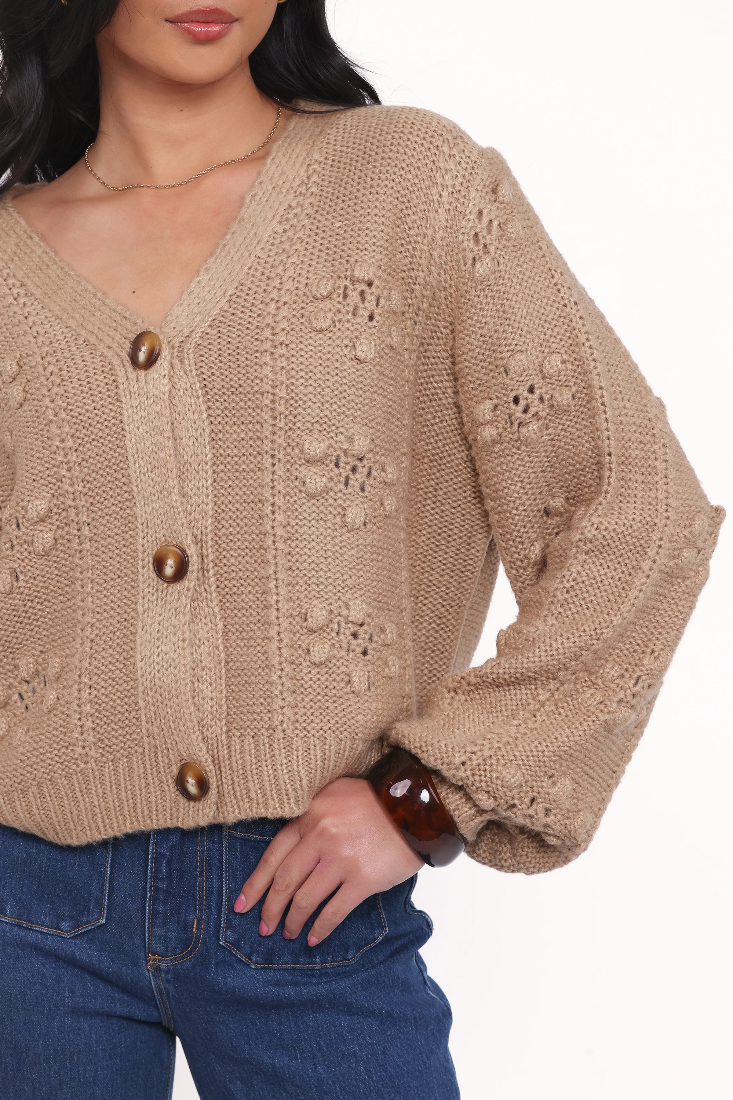 Melody Textured Button Up Cardigan - Mushroom | Petal & Pup (US)