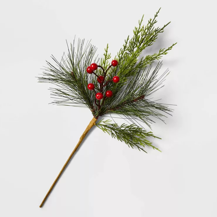 17" Cedar Hard Needle and Red Berries Stem Artificial Christmas Pick - Wondershop™ | Target