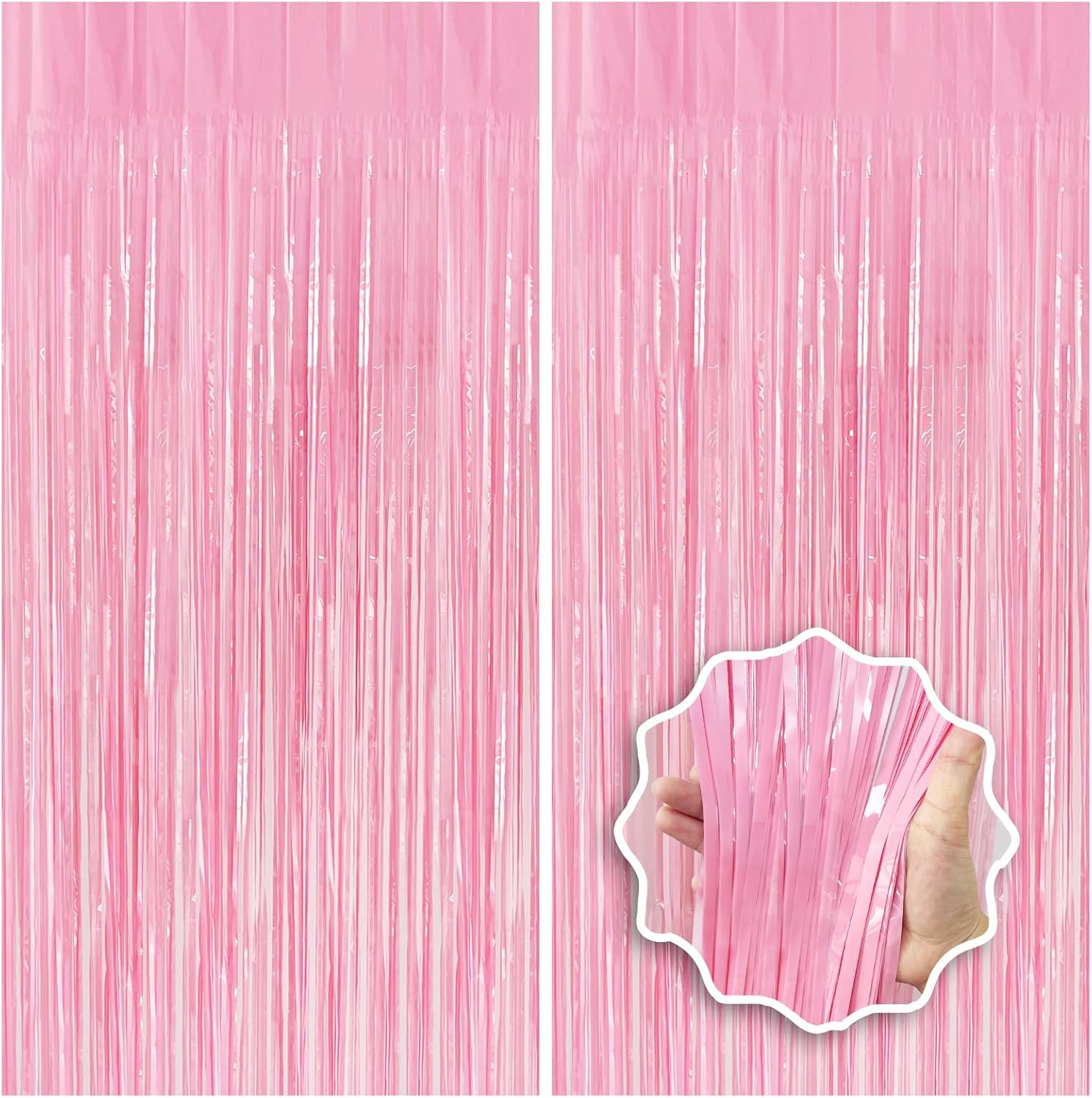 Pastel Pink Birthday Party Backdrop Decorations Foil Fringe Curtain 3.3x8.2ft 2 Pack, Pink Streamers Background Party Decorations Wall Door Hanging for Baby Valentines Barbie Princess Bachelorette | Amazon (US)