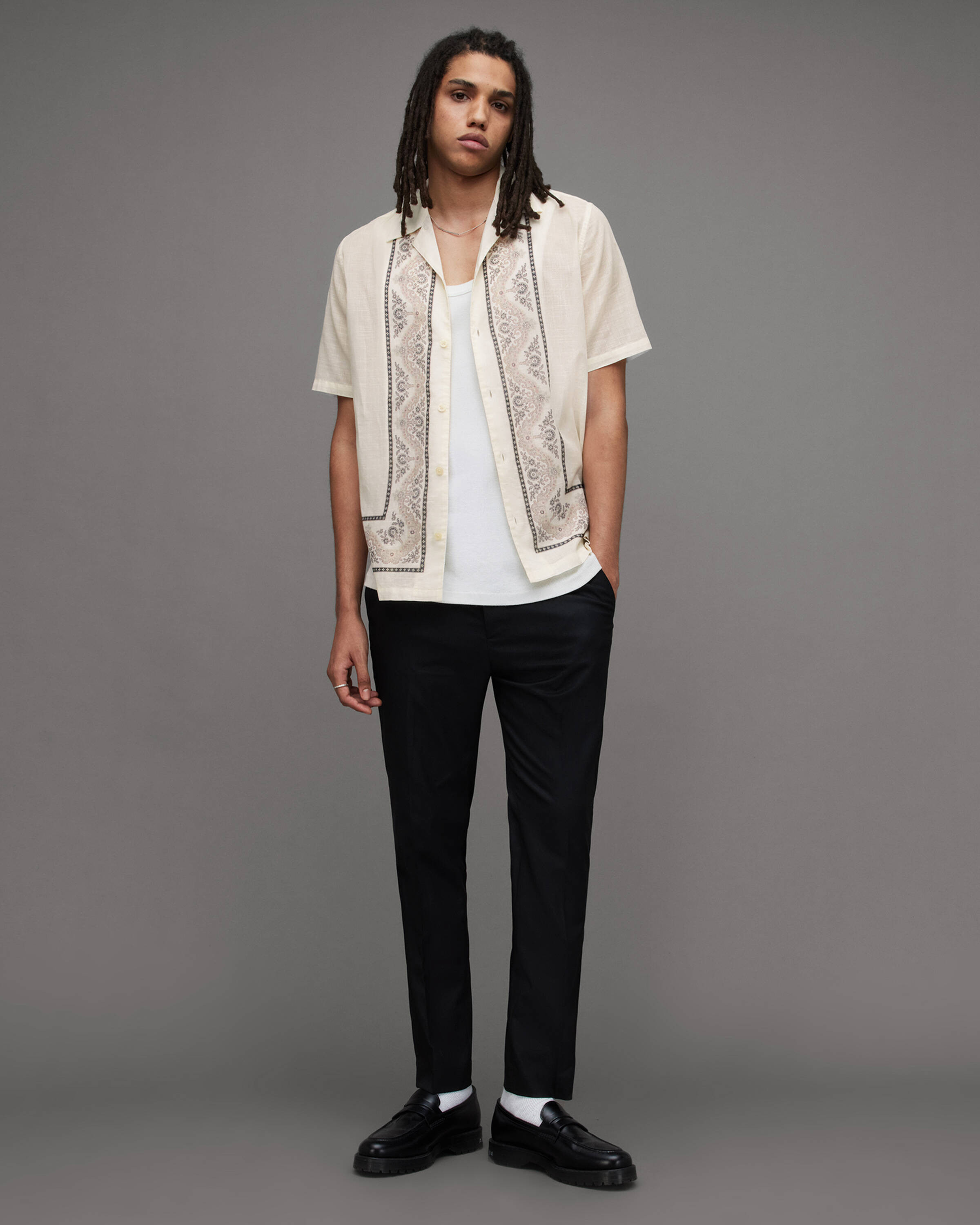 Frontiere Bandana Print Short Sleeve Shirt Ecru | ALLSAINTS | AllSaints UK
