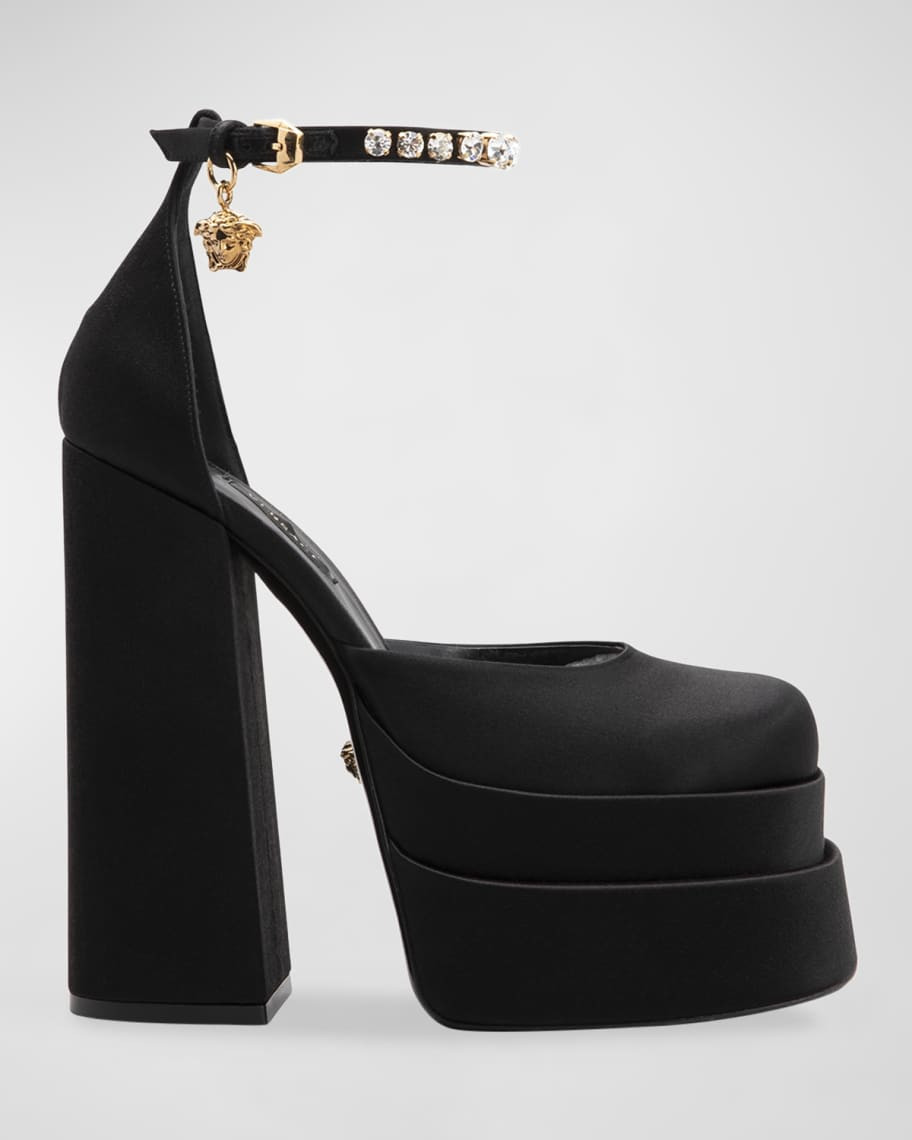 Versace 155mm La Medusa Platform Satin Mary Janes | Neiman Marcus