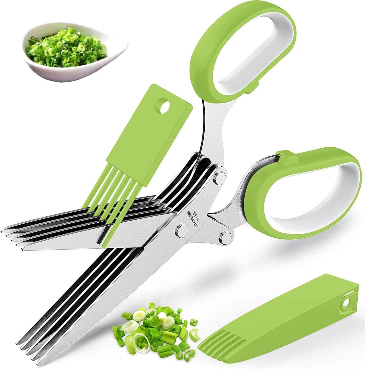 Herb Scissors Set, Heavy Duty Kitchen Shears with 5 Stainless Steel Blades, Kitchen Gadgets for C... | Amazon (US)