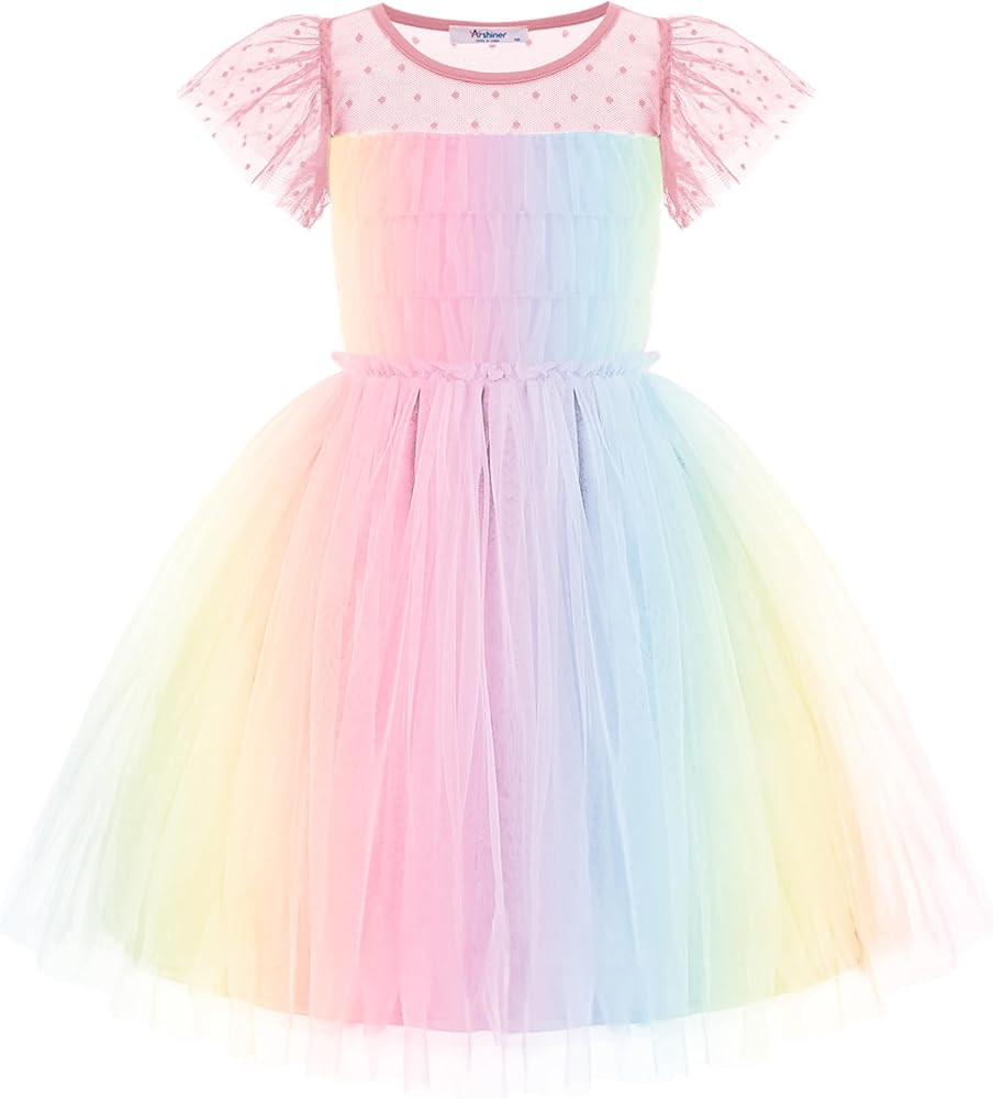 Arshiner Little Girl Dresses Contrast Mesh Ruffle Sleeve Birthday Holiday Princess Toddler Tulle ... | Amazon (US)