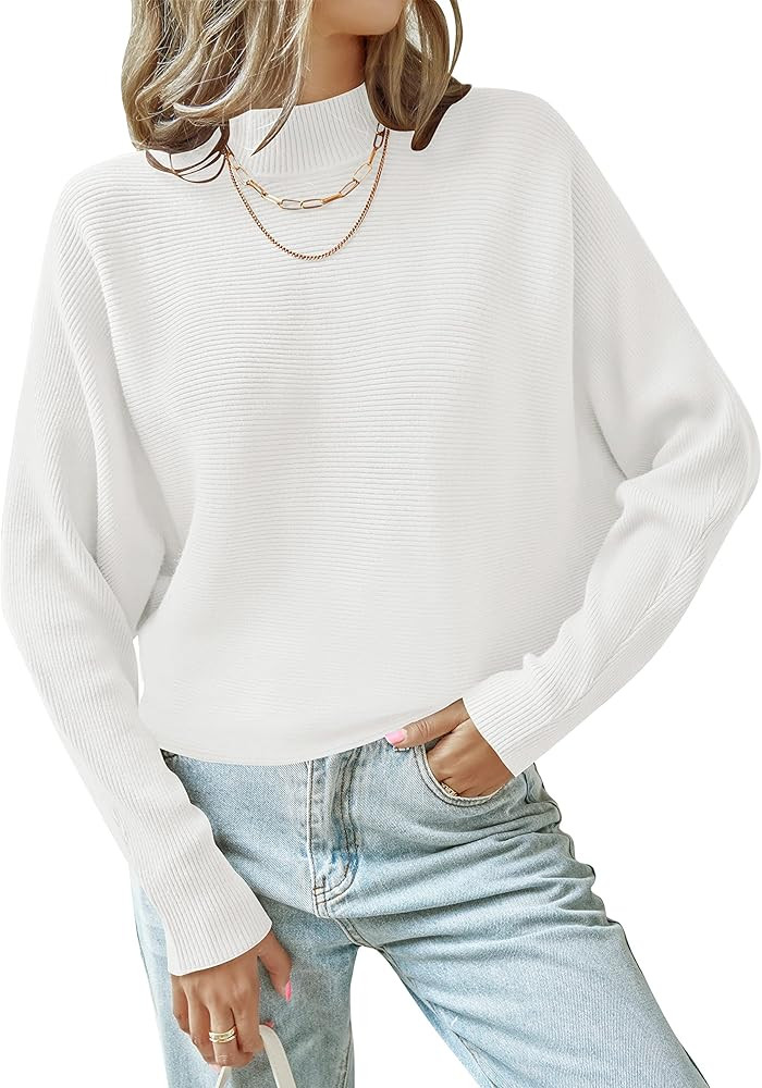 ZESICA Women's 2024 Fall Turtleneck Batwing Long Sleeve Ribbed Knit Casual Soft Pullover Sweater ... | Amazon (US)