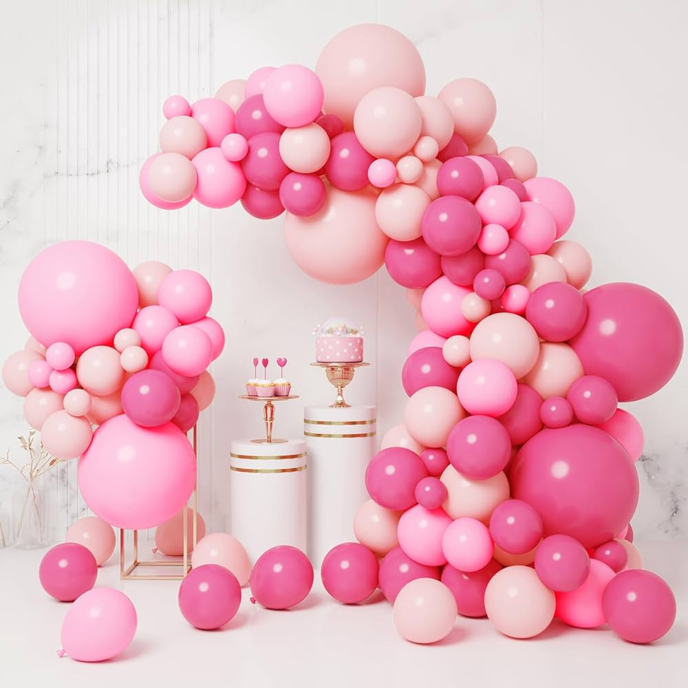 RUBFAC 156pcs Pink Balloons Arch Garland Kit, 5/10/12/18 Inch Hot Pink Rose Red Party Balloons fo... | Amazon (US)