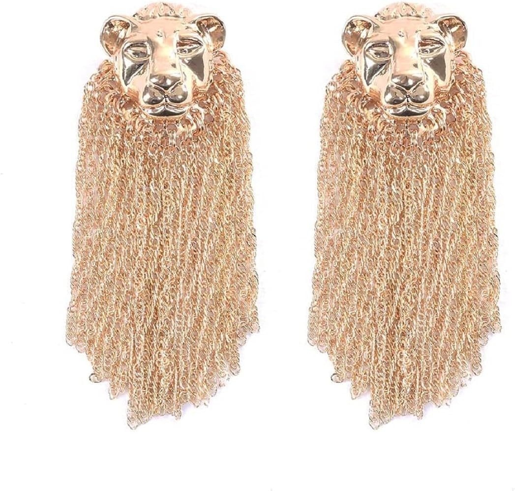 Lion Earrings for Women, Cute Animal Lion Tassel Earrings for Girls, Gold Mane Lion Dangle Earrin... | Amazon (US)
