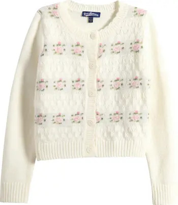 Kids' Floral Stripe Pointelle Cardigan | Nordstrom