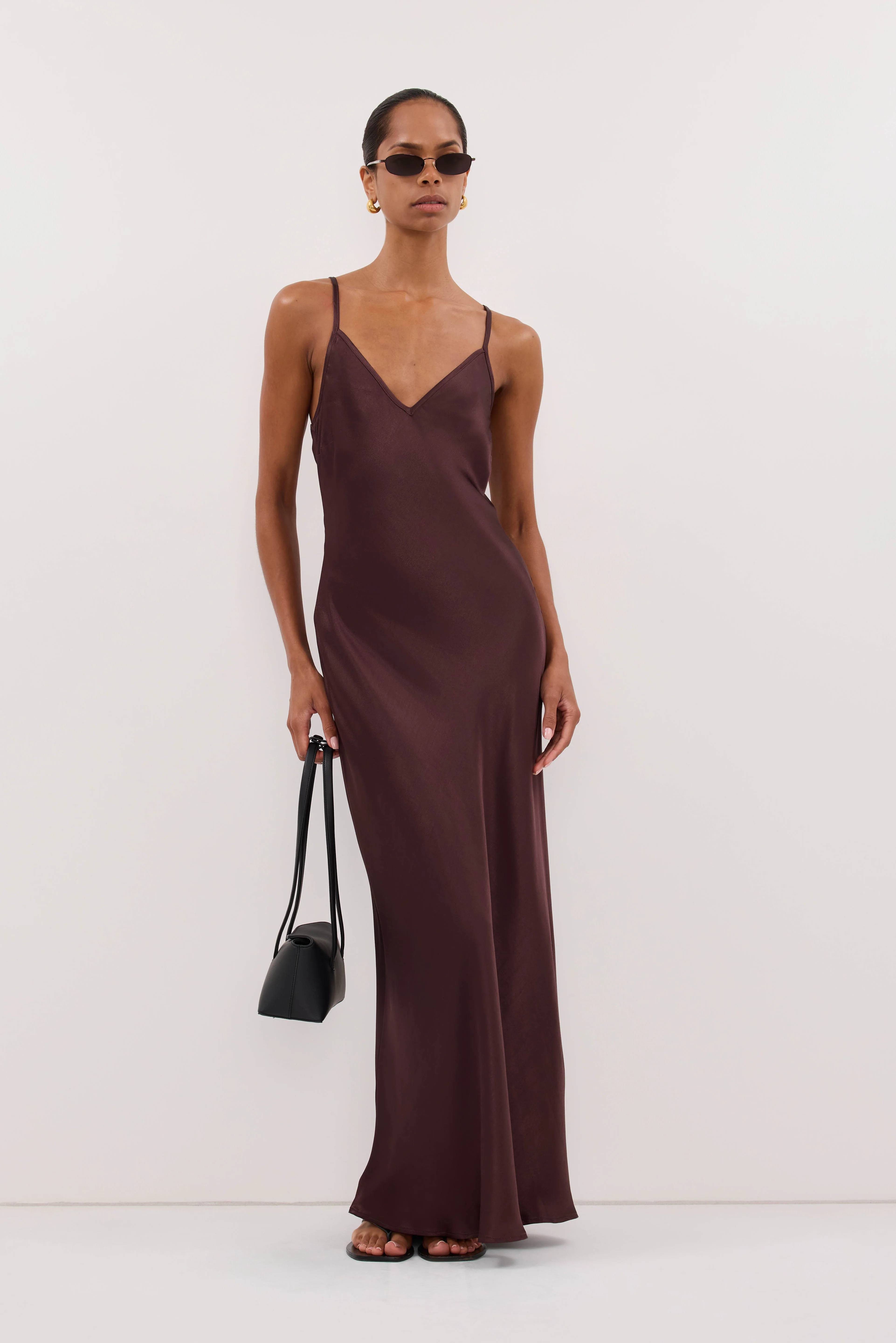 JOEY PLUM CHOC SATIN MAXI DRESS | DISSH