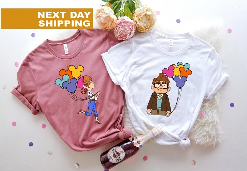 Disney Pixar up Carl and Ellie Shirt, up Santa Her Carl His Ellie Balloon Mickey Ears Shirt, Pers... | Etsy (US)