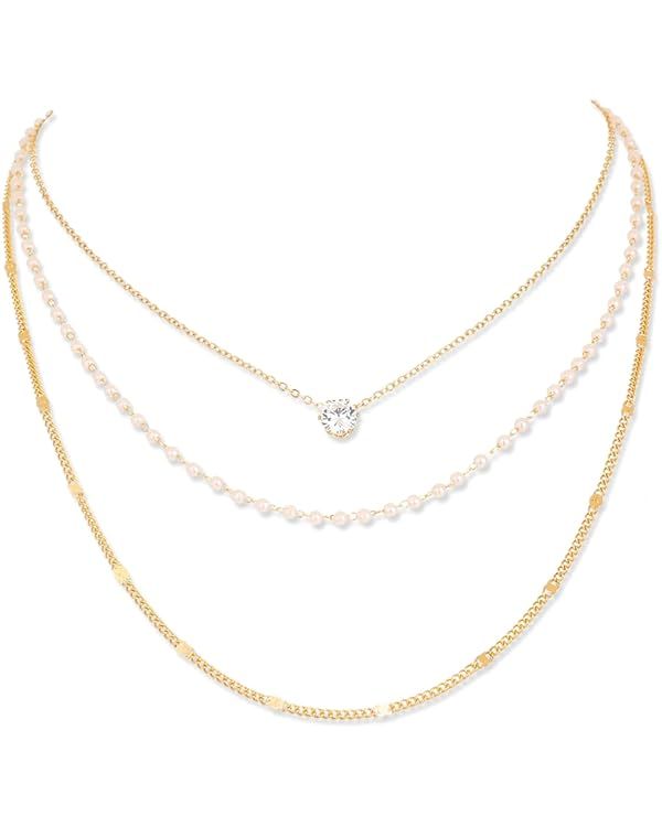 Women's Elegant Gold Layered Necklace Fashionable Choke Loop Long Necklace Layered Jewelry Neckla... | Amazon (US)