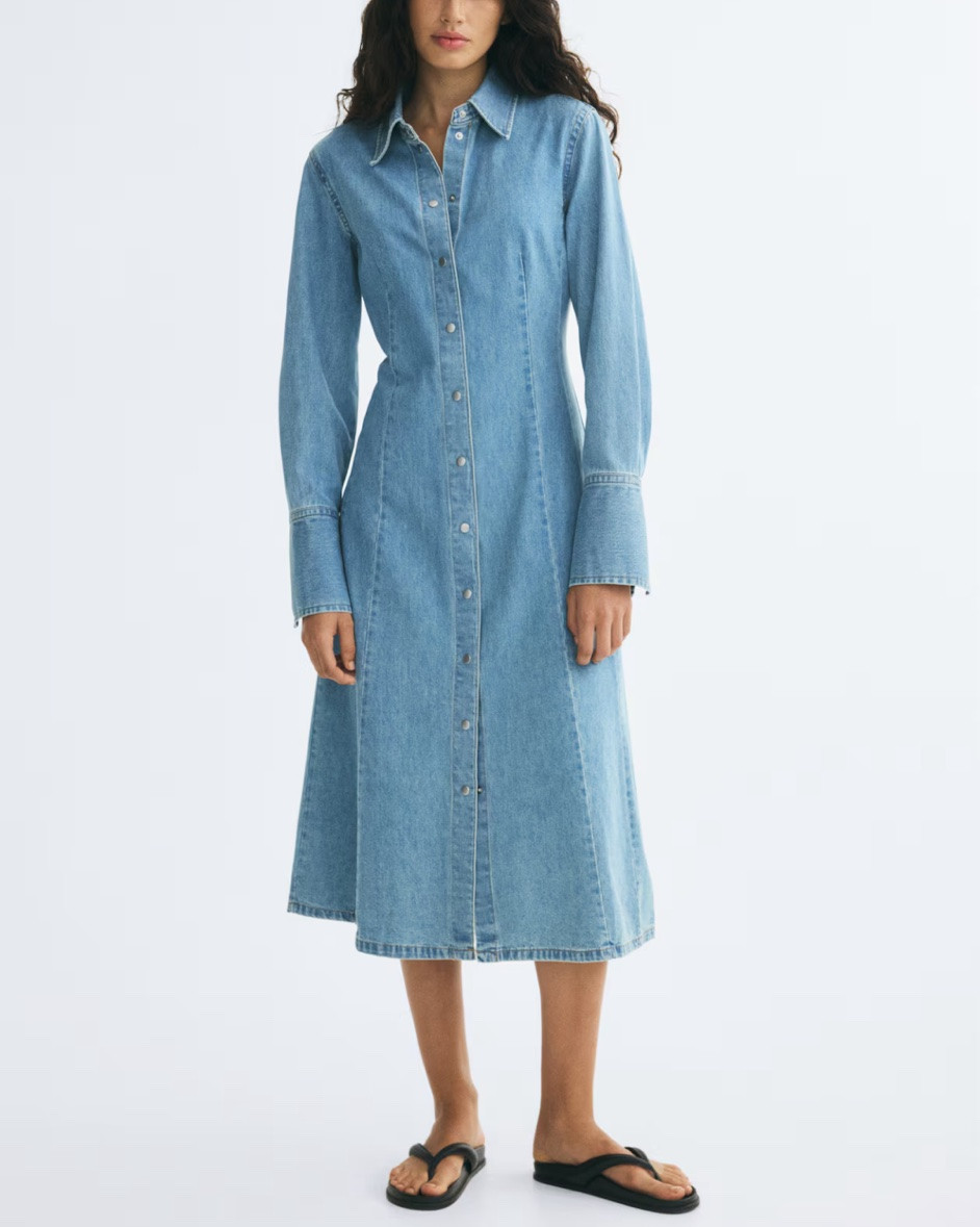 Denim midi shirt dress