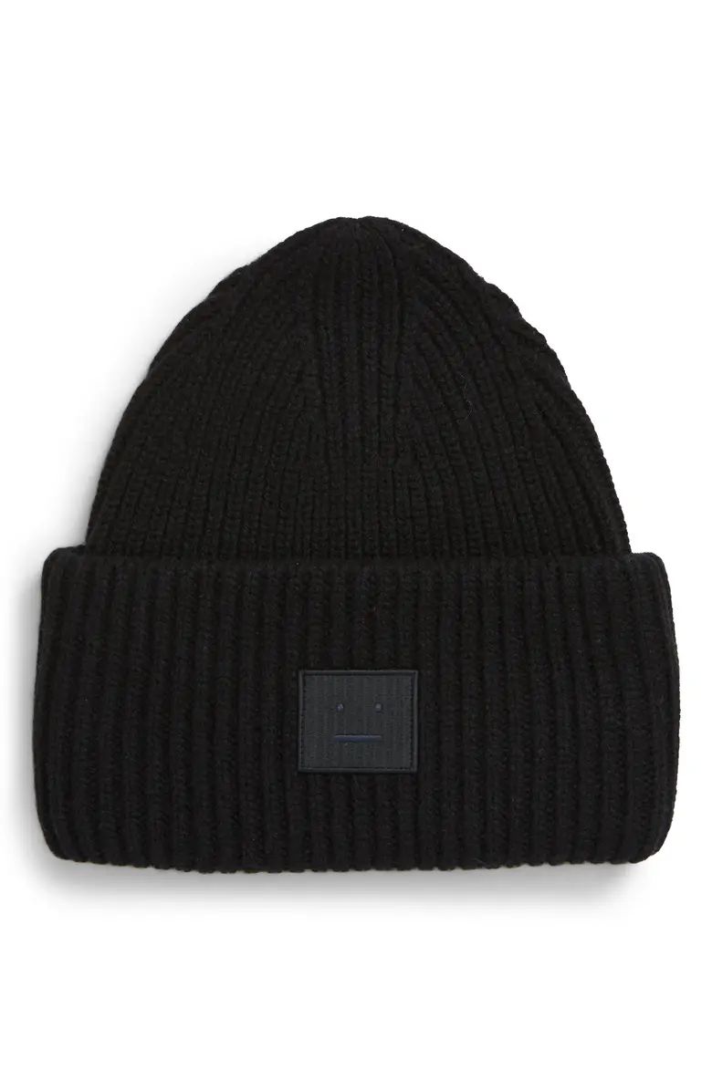 Acne Studios Pansy Face Patch Rib Wool Beanie | Nordstrom | Nordstrom