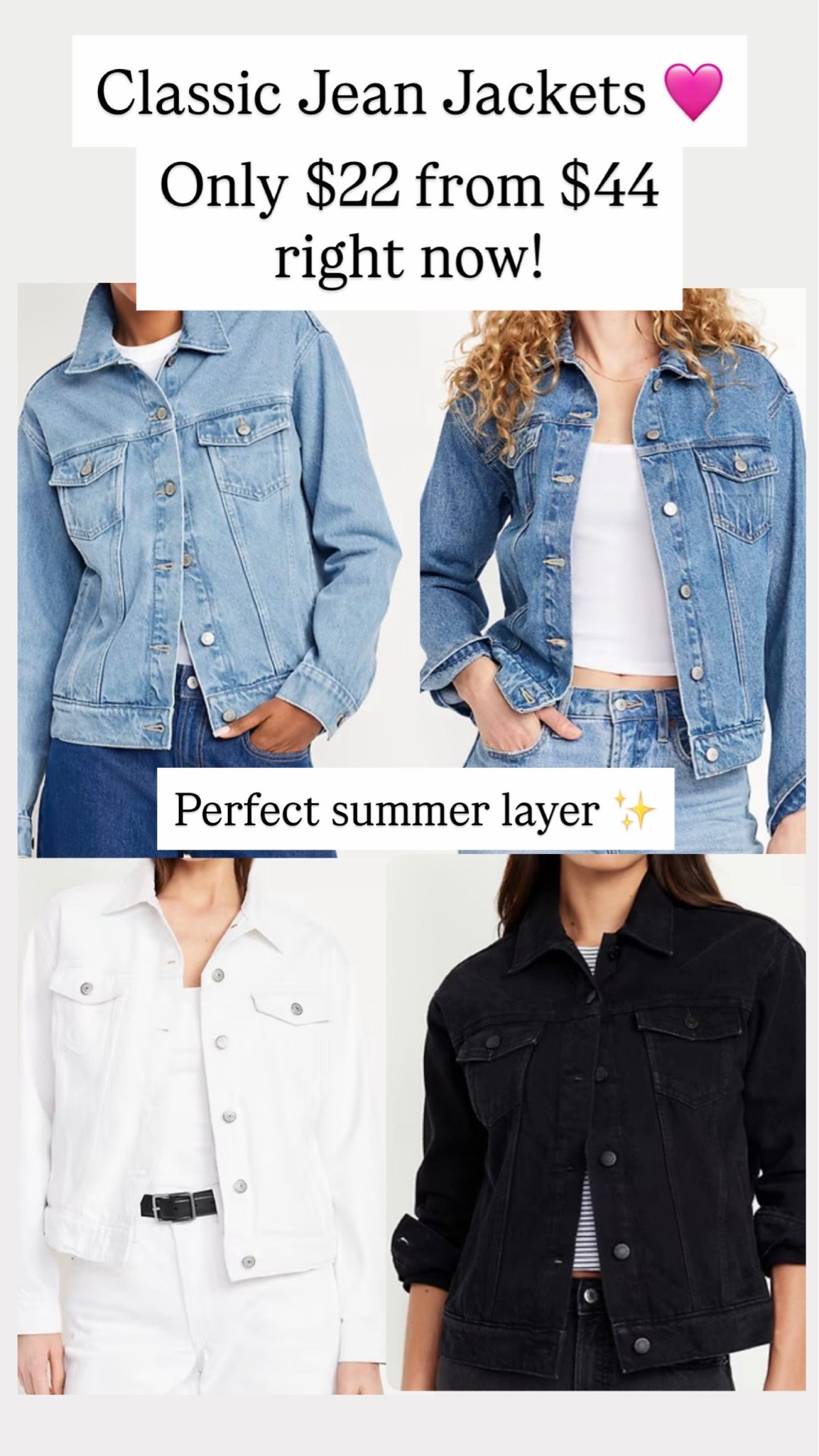 Classic jean jackets for women. On sale today for $22. ￼

#LTKSaleAlert