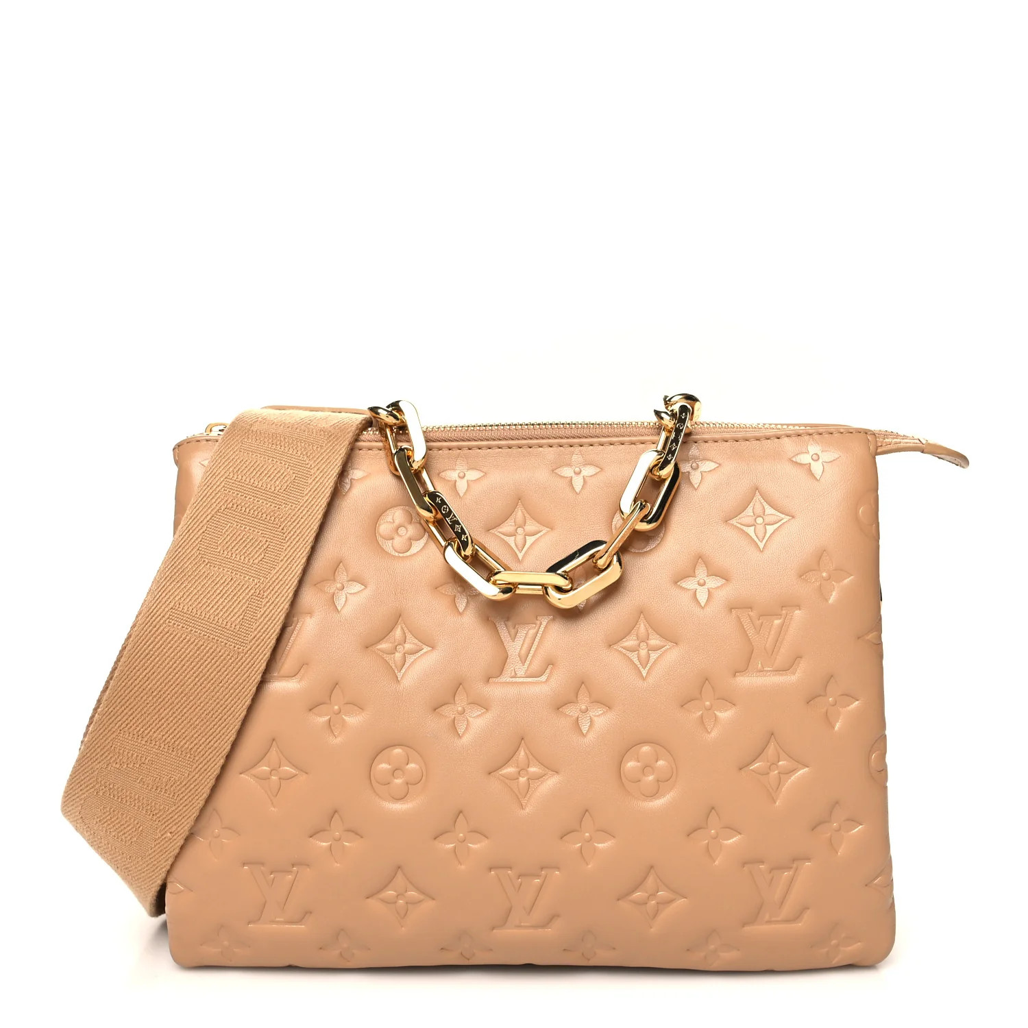 Lambskin Embossed Monogram Coussin PM Camel | FASHIONPHILE (US)