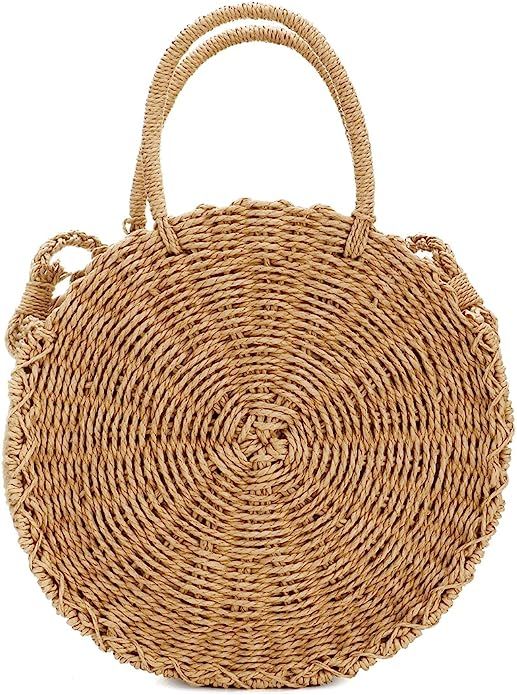 Straw Crossbody Bag, Women Beach Shoulder Summer Top Handle Crossbody Round Purse Ladies Woven Fa... | Amazon (US)