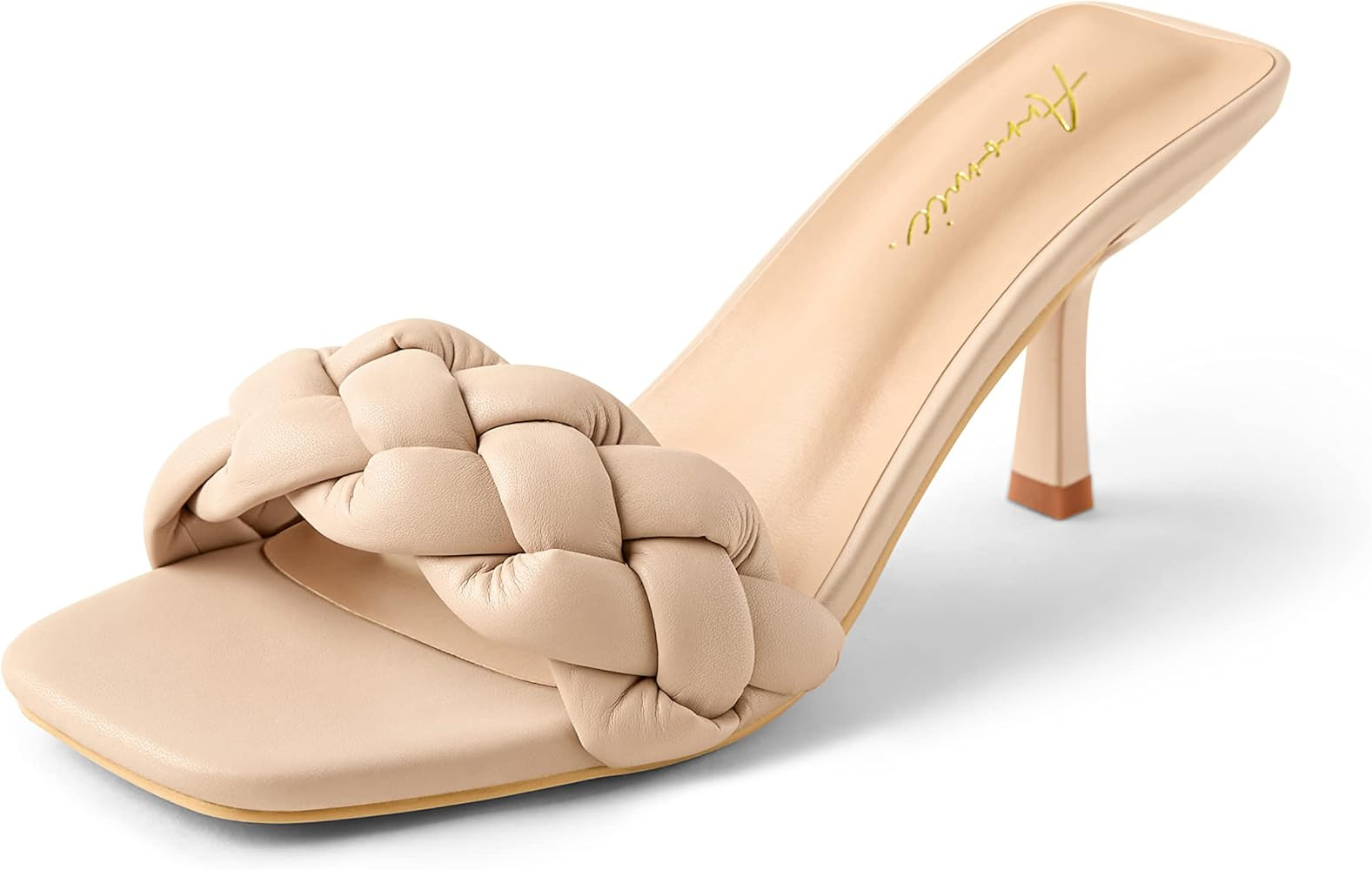 Arromic Women Braided Strap Heeled Sandals Comfortable Square Toe Kitten Heels Sandals Slip on Heels | Amazon (US)