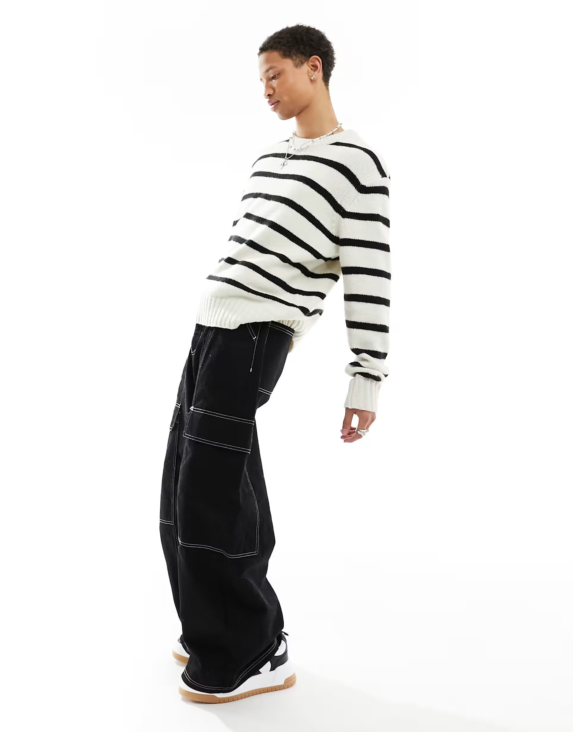 Bershka boxy striped jumper in ecru | ASOS (Global)