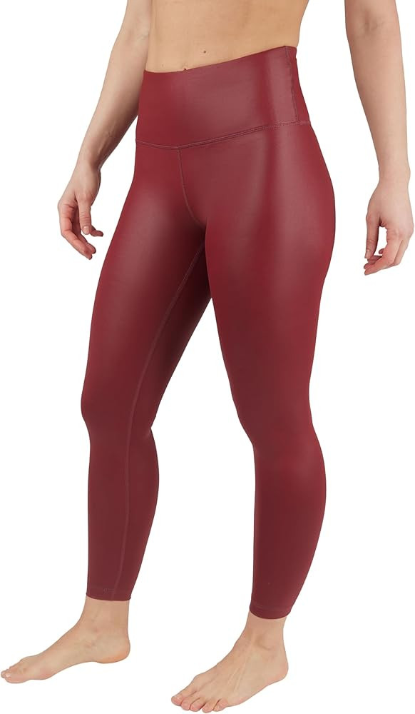 90 Degree By Reflex Womens High Waist High Shine Faux Leather Ankle Leggings | Amazon (US)