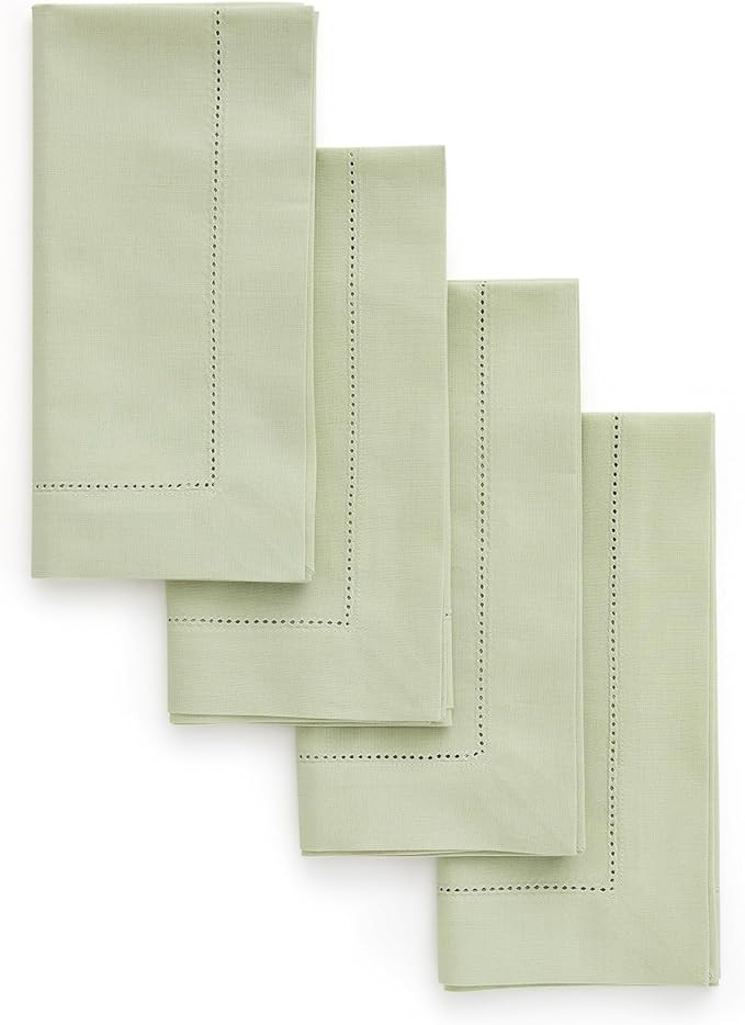 Solino Home Sage Napkins Set of 4 - Cotton Linen Hemstitch Dinner Napkins Cloth 20 x 20 Inch for ... | Amazon (US)