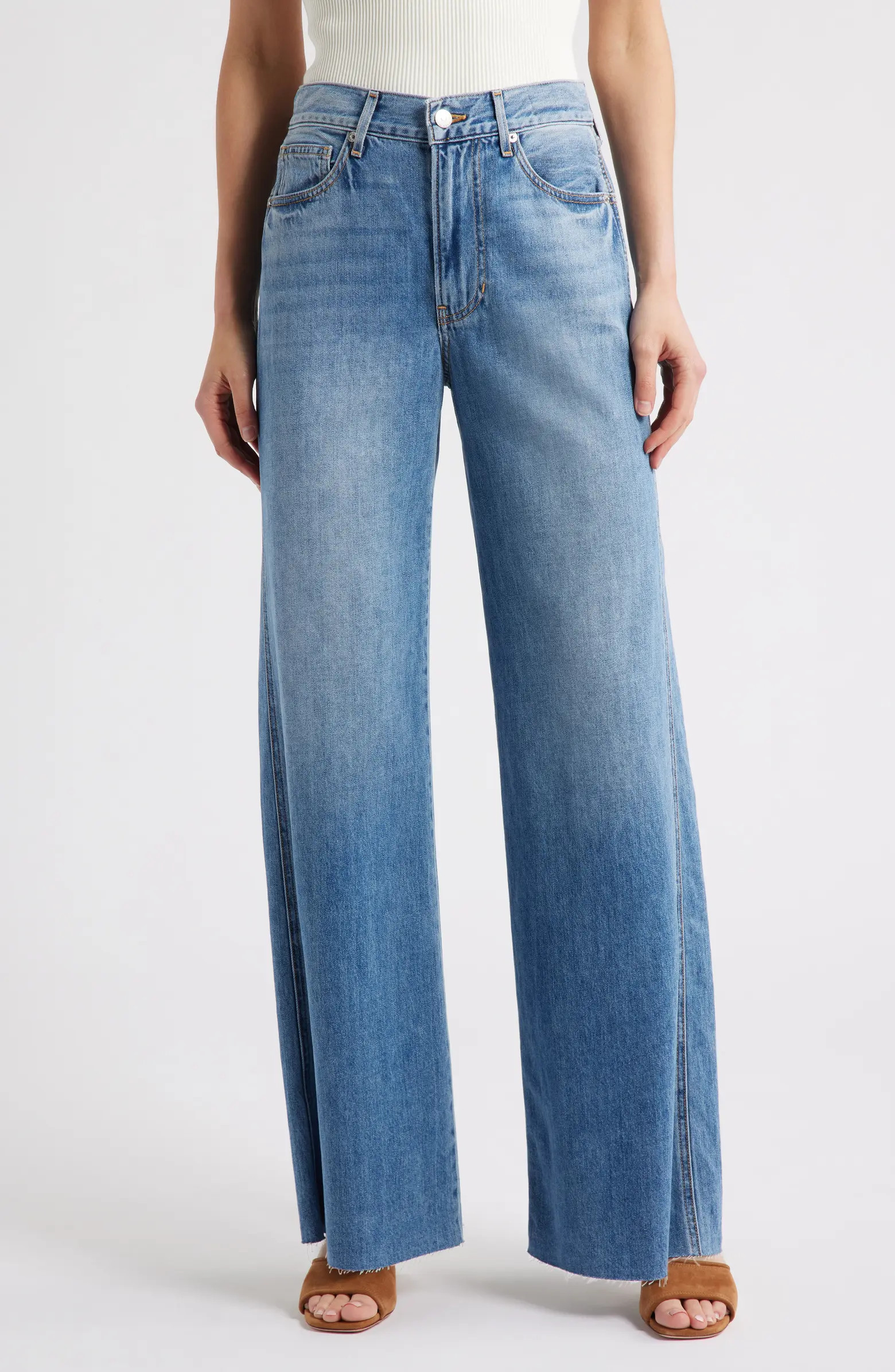 Veronica Beard Kasey Raw Hem Mid Rise Wide Leg Jeans | Nordstrom | Nordstrom