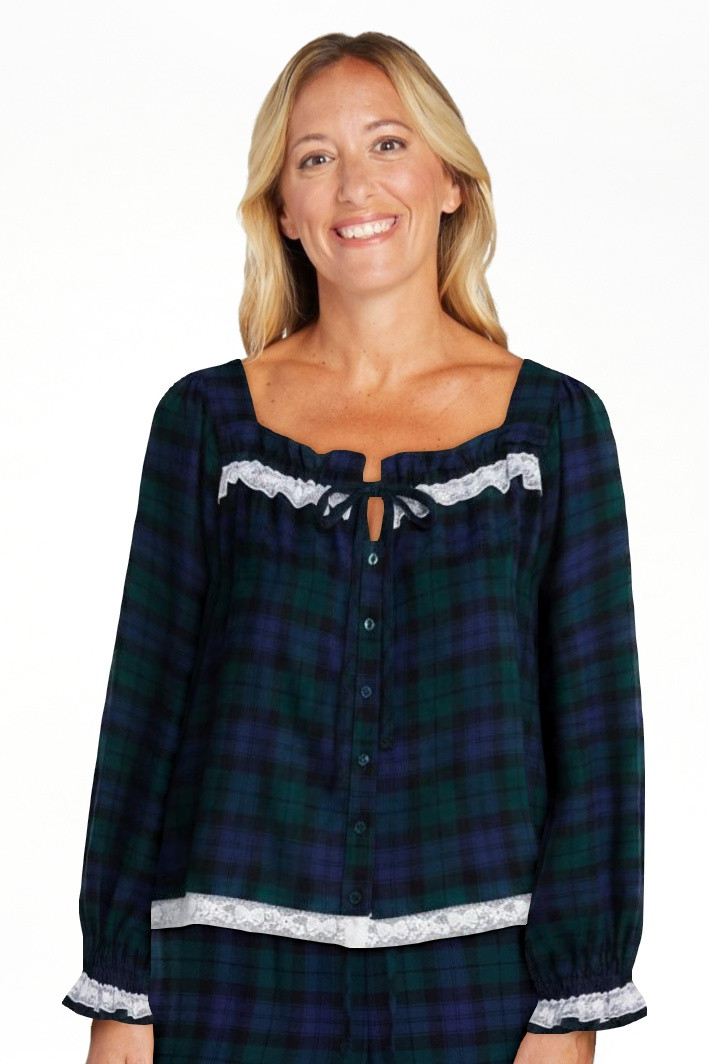 Joyspun Women's Flannel Peasant Long Sleeve Sleep Top, Sizes XS to 2X | Walmart (US)